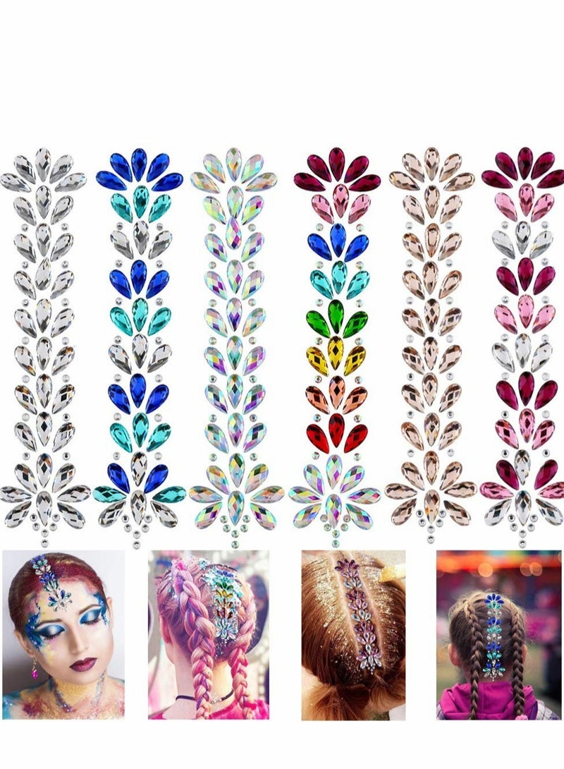 Excefore Hair Gems Stickers, Face Body Jewels Stickers Eyes Forehead, Mermaid Rhinestone Glitter with Self Adhesive Crystal Tears Paste for Masquerade Festival Party - Image 1