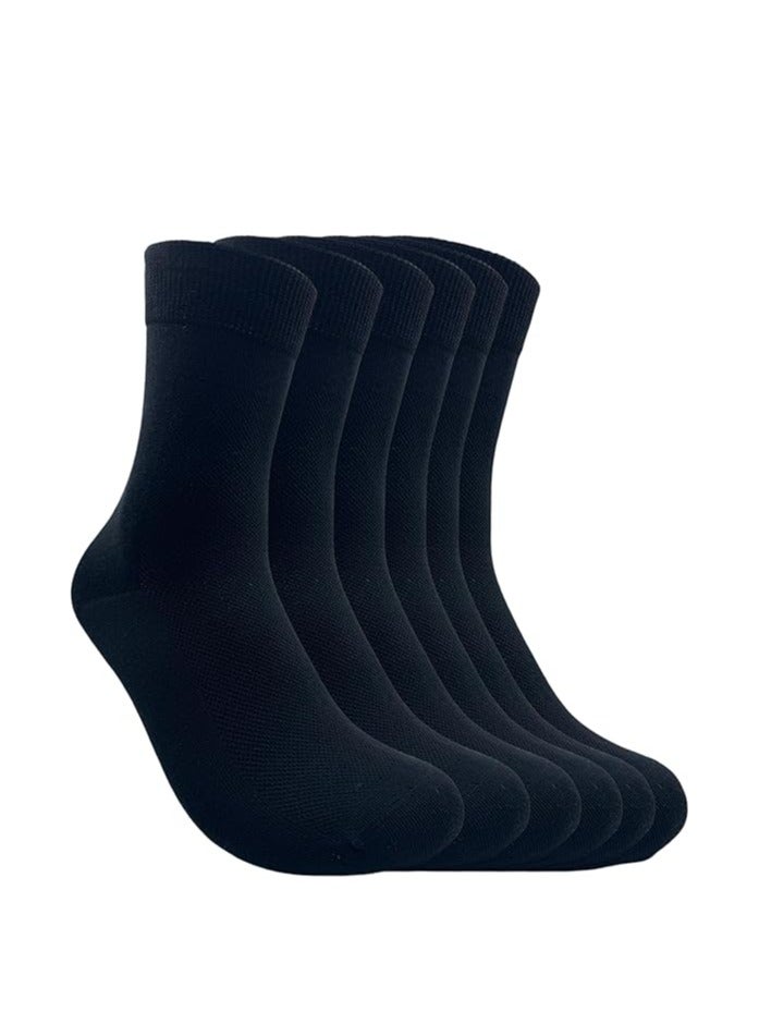 6 Pairs 100% Cotton Black Socks for Men's and Women Mid Calf Dress Socks Breathable Mesh Anti-odor Moisture Wicking Suitable for All Season - Image 1