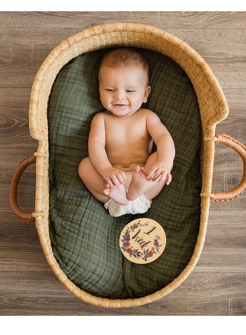 SYOSI Baby Monthly Milestone 15 Pcs Milestone Numbers Props Wooden Newborn Welcome Discs Sign Baby Milestone Cards Weekly Monthly Growth Milestone Signs Baby Announcement Props for Boys Girls Photo Prop - Image 5