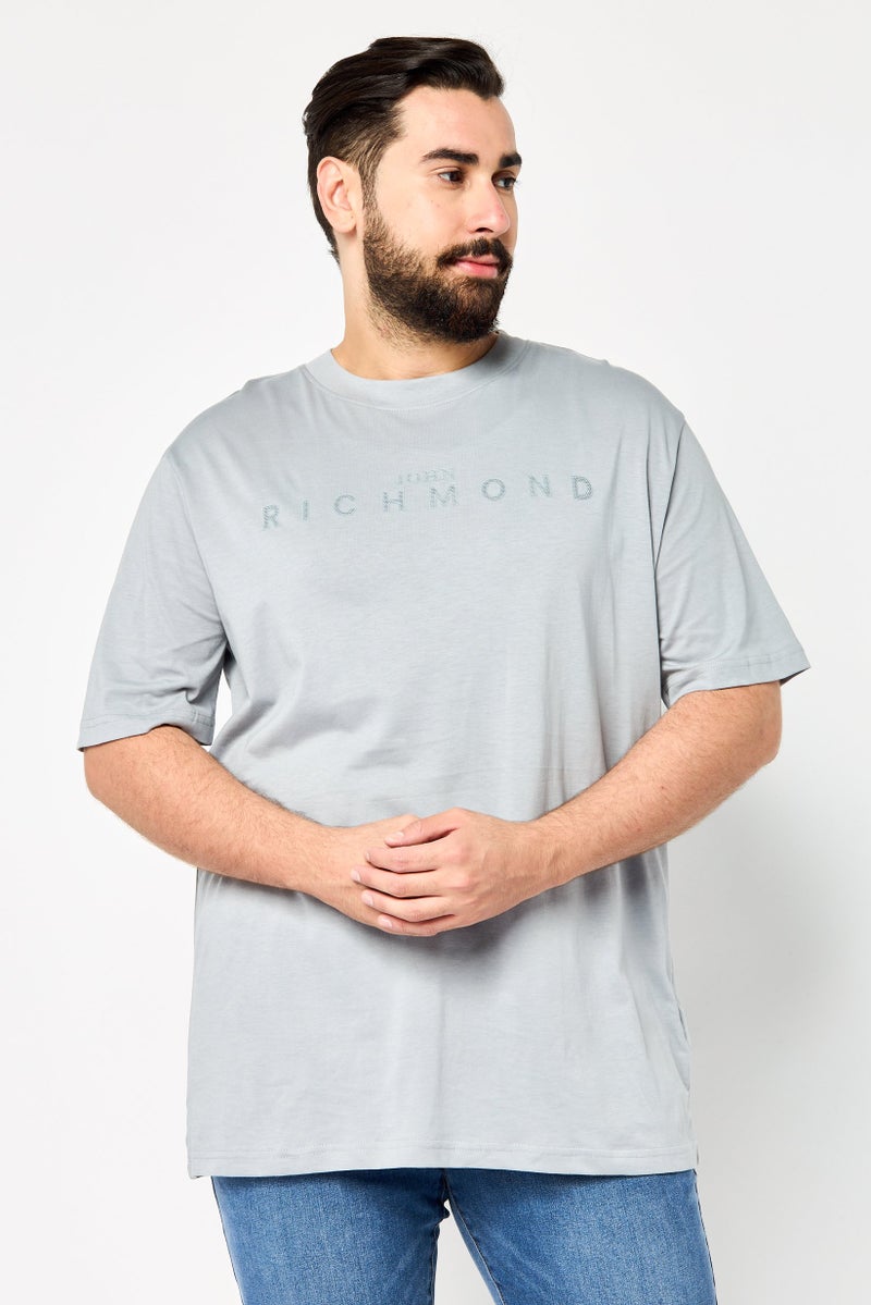JOHN RICHMOND Men Crew Neck Short Sleeve Brand Logo T Shirt, Grey - Image 1