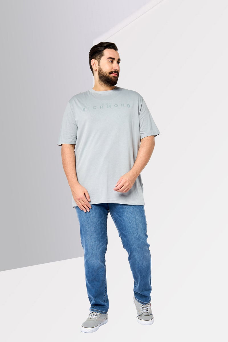 JOHN RICHMOND Men Crew Neck Short Sleeve Brand Logo T Shirt, Grey - Image 4