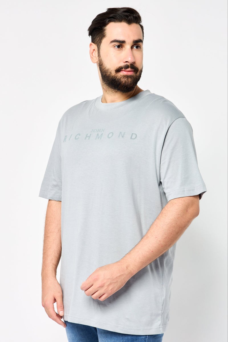 JOHN RICHMOND Men Crew Neck Short Sleeve Brand Logo T Shirt, Grey - Image 3