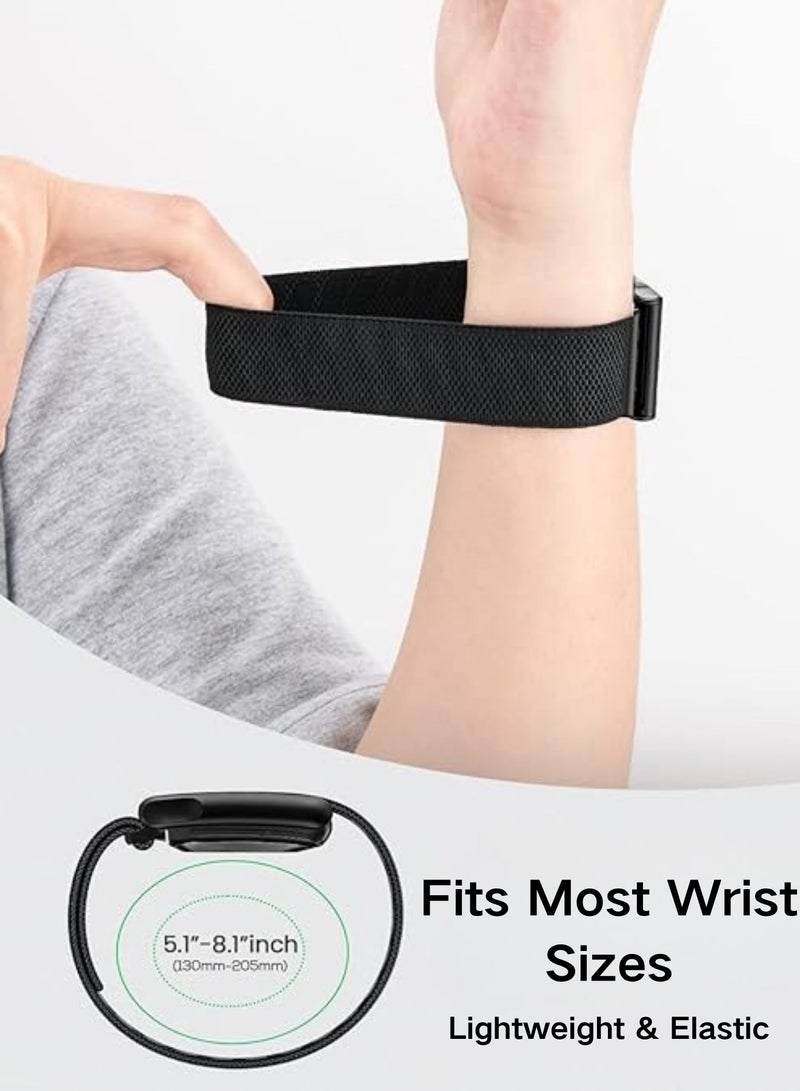 SKT Shiketro Nylon Woven Elastic Band for WHOOP 5.0MG ECG Tracker, Breathable Loop Replacement Strap, Comfortable Adjustable Wrist Band, Matte Black Frame - Image 3