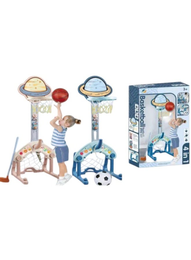 4-in-1 sports game set for children: basketball, soccer, golf (or hockey), and helps develop motor skills.
