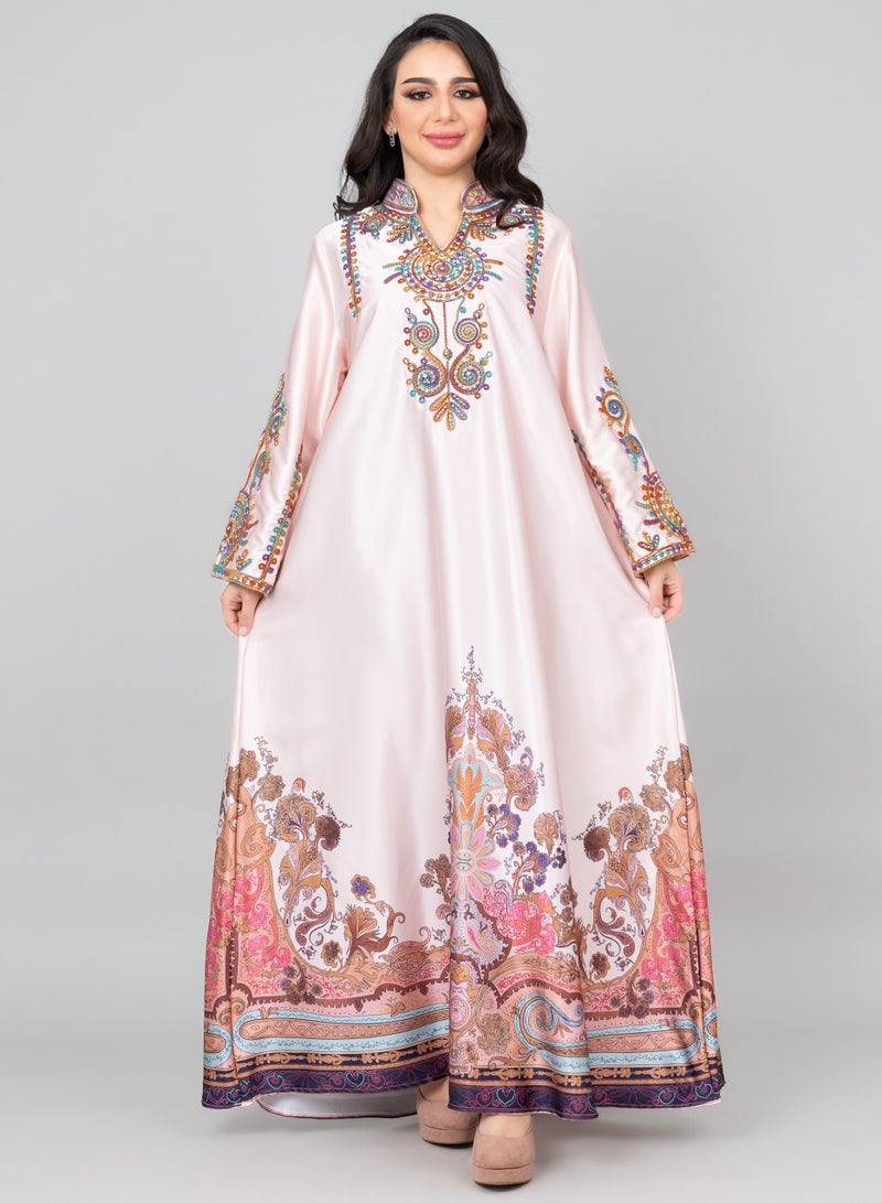 اكسا جلابية مطرزة حديثة خوخي - Image 1