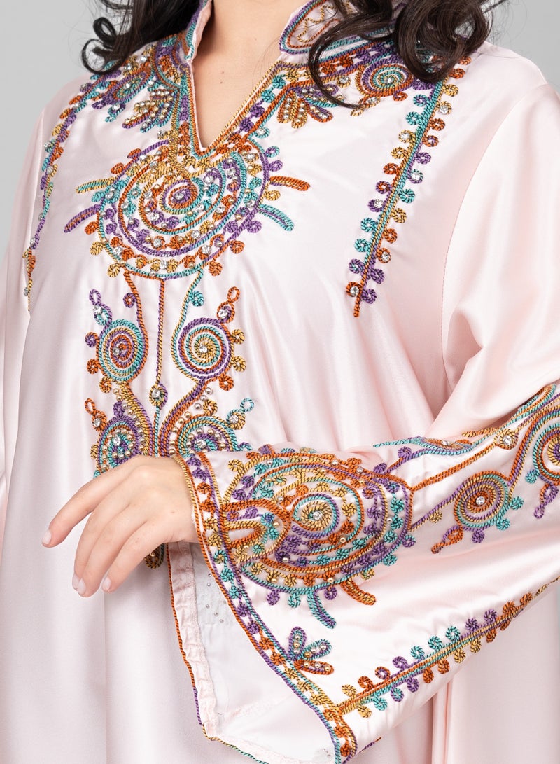 اكسا جلابية مطرزة حديثة خوخي - Image 2