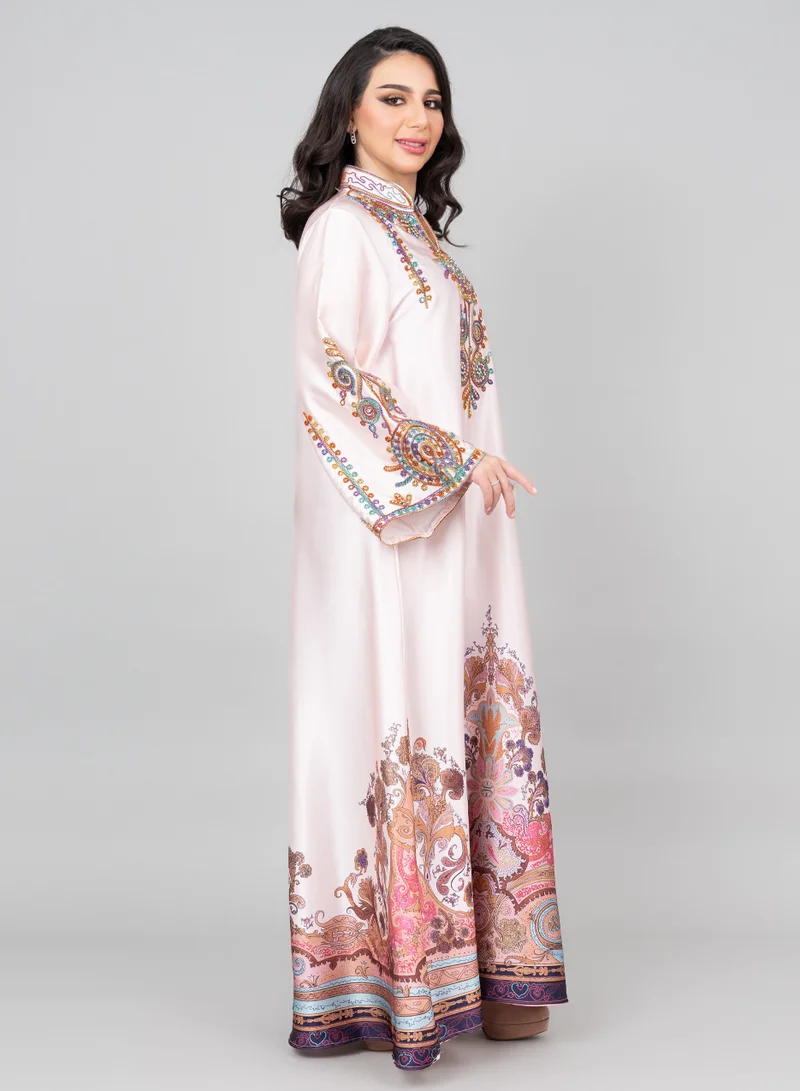 IKKXA Modern Embroidered Jalabiya IK1014 Peach
