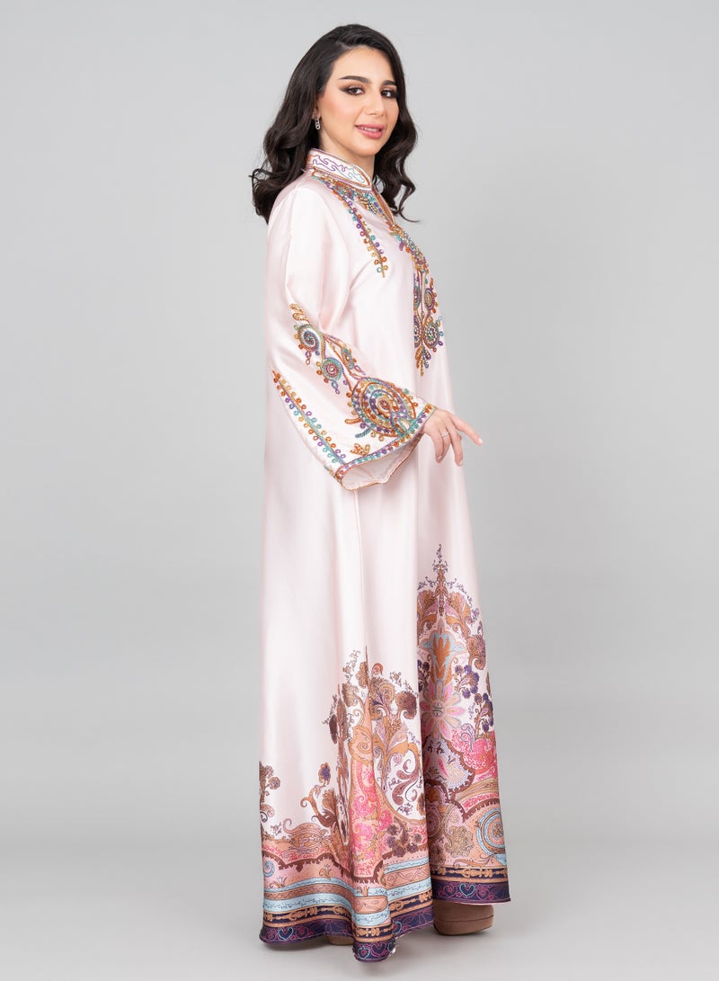 اكسا جلابية مطرزة حديثة خوخي - Image 3