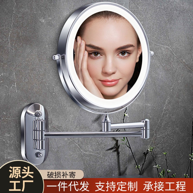 7-Inch Wall-Mounted Telescopic Folding Cosmetic Mirror – Metal Frame, Punch-Free Design - Image 2