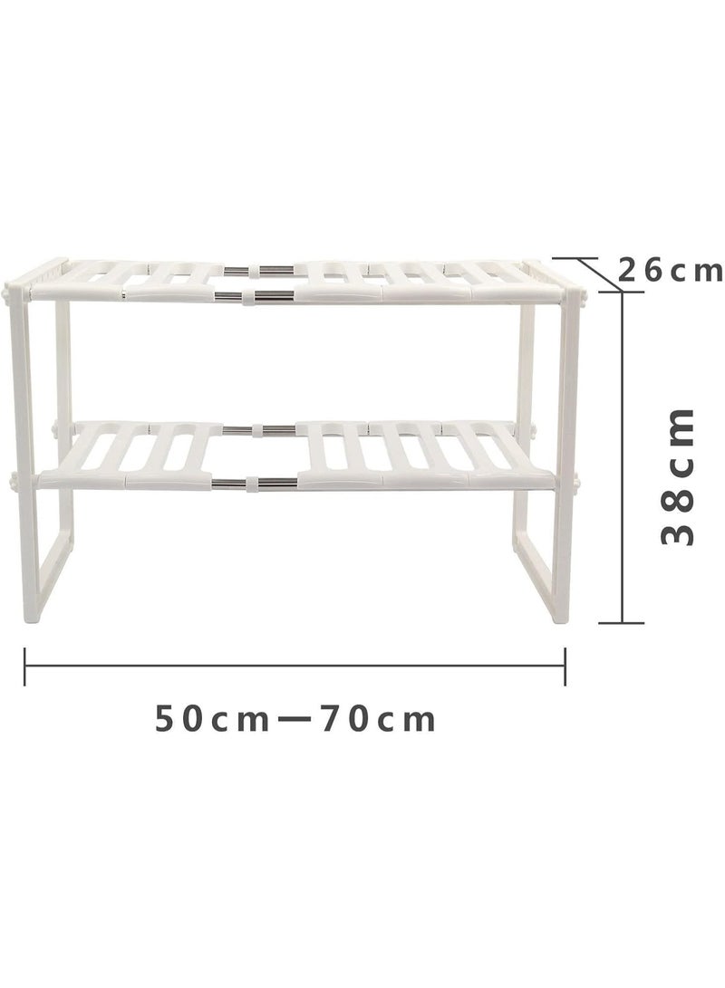 رف منظم لتخزين أدوات حمام السباحة أسفل الحوض، حامل رفوف بلاستيكي قابل للتعديل للمطبخ، رف من طبقتين للخزانة، مخزن الحمام، أبيض، منظم متين وموفر للمساحة - Image 2