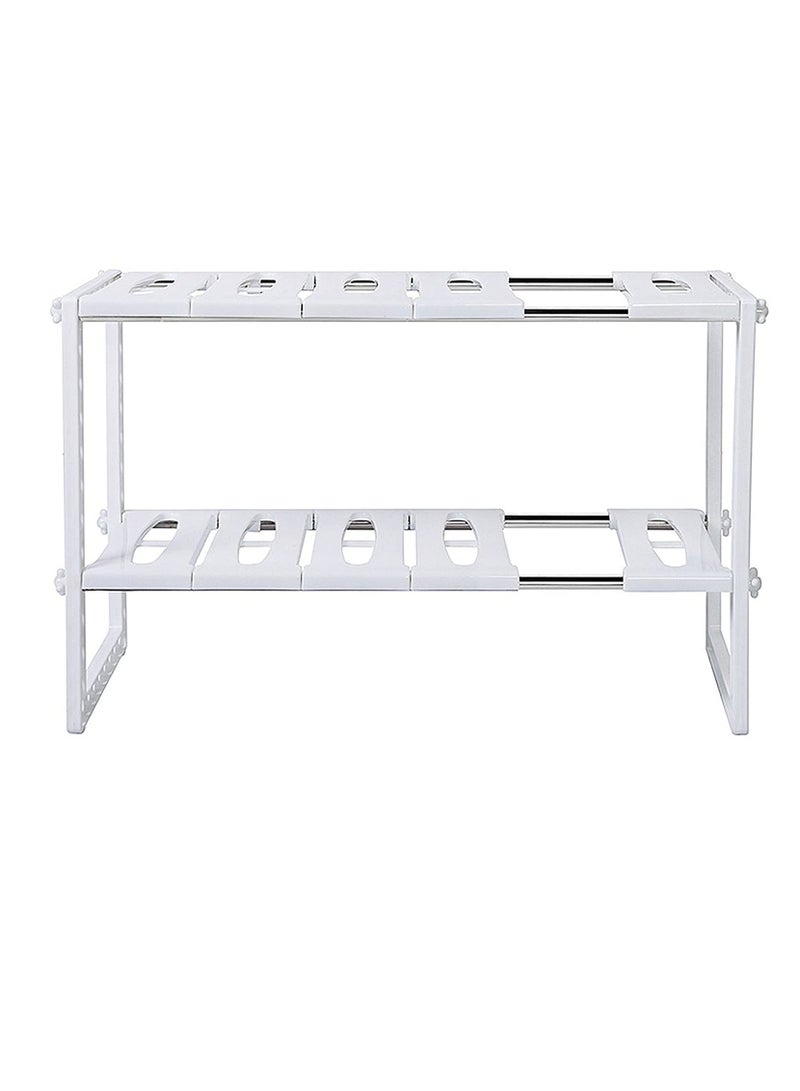 رف منظم لتخزين أدوات حمام السباحة أسفل الحوض، حامل رفوف بلاستيكي قابل للتعديل للمطبخ، رف من طبقتين للخزانة، مخزن الحمام، أبيض، منظم متين وموفر للمساحة - Image 1