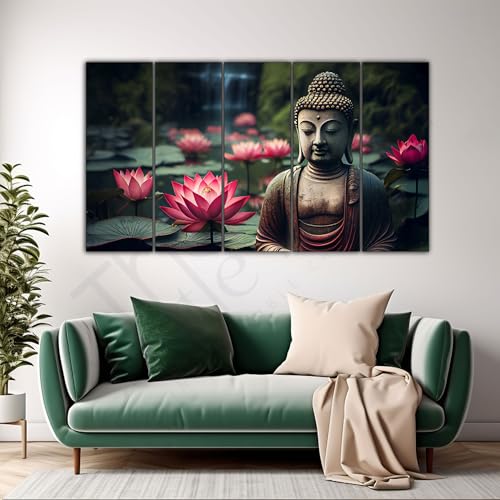 The Castle Decor Lord Buddha Wall Painting for Living Room Big Size - Meditating Gautam Buddha Painting Wall Decor Peaceful Art for Bedroom, Office, Hotels & Gifting - Wooden Framed (27x48 inch) - Image 1