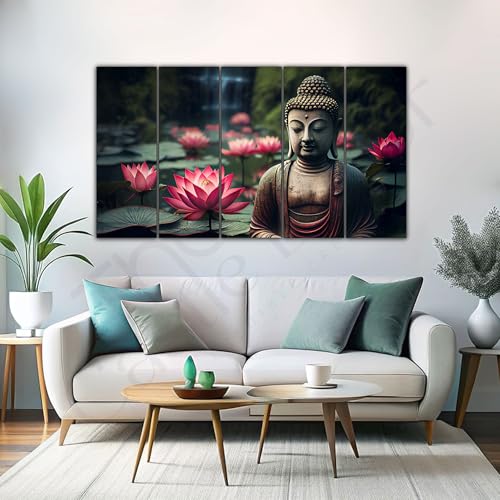 The Castle Decor Lord Buddha Wall Painting for Living Room Big Size - Meditating Gautam Buddha Painting Wall Decor Peaceful Art for Bedroom, Office, Hotels & Gifting - Wooden Framed (27x48 inch) - Image 3