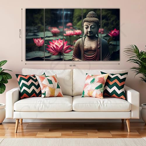 The Castle Decor Lord Buddha Wall Painting for Living Room Big Size - Meditating Gautam Buddha Painting Wall Decor Peaceful Art for Bedroom, Office, Hotels & Gifting - Wooden Framed (27x48 inch) - Image 2