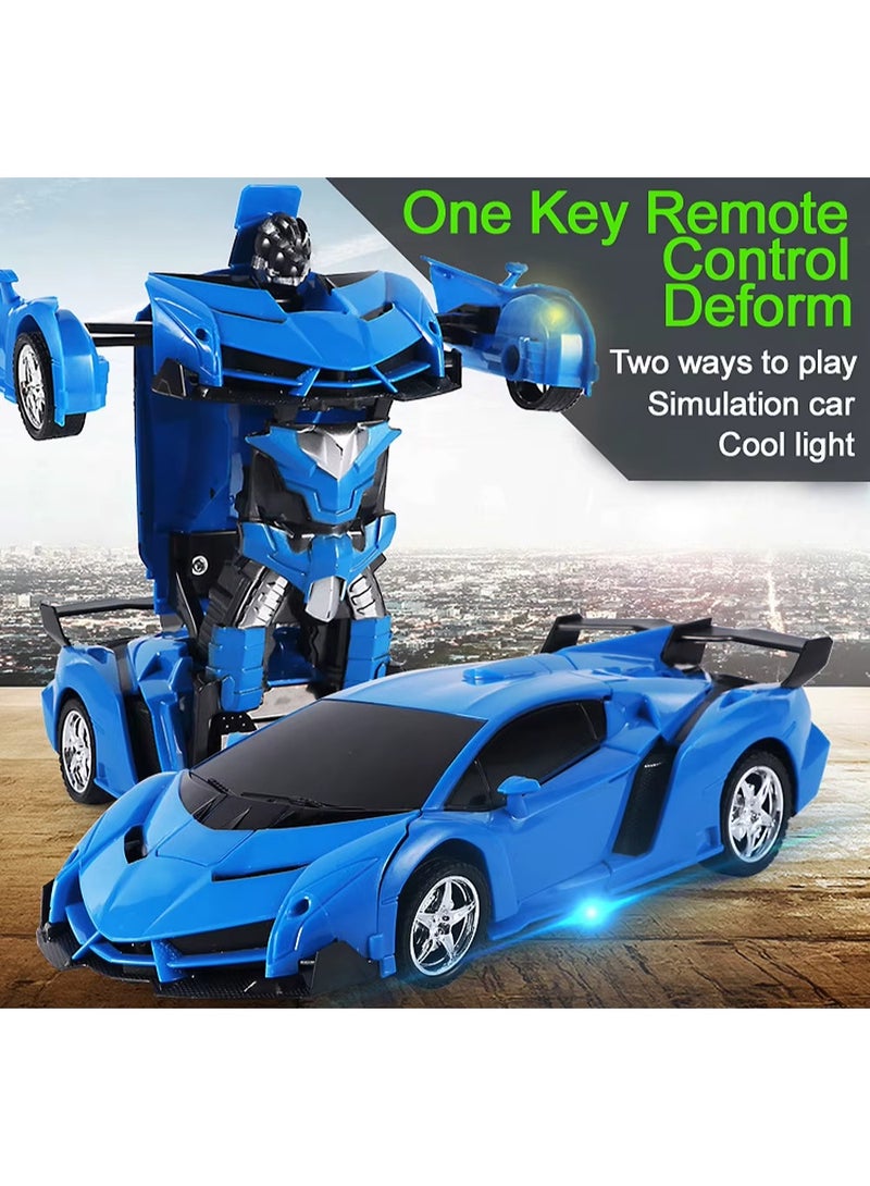 يونيكبيبي سيارة تحكم عن بعد قابلة للتحول 2 في 1 باللون الأزرق، روبوت وسيارة ألعاب للأطفال، إضاءة وامضة، دوران 360 درجة، بطارية مزدوجة قابلة للشحن، تصميم قوي من مواد ABS، سهلة الاستخدام