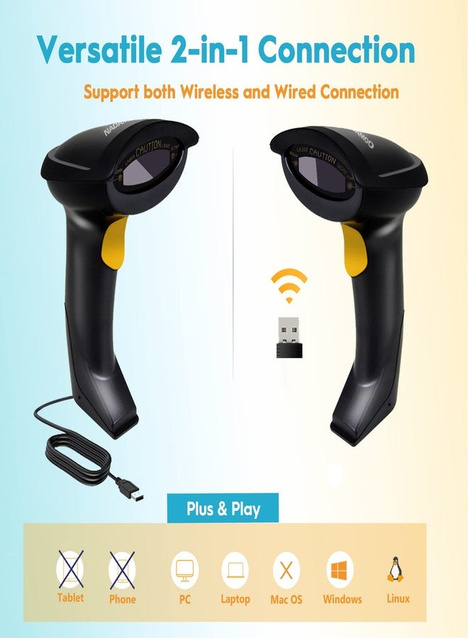 NADAMOO Wireless Barcode Scanner with Stand 2-in-1 2.4G Wireless & Wired USB Bar Code Scanner Handheld Laser Bar Code Reader Automatic Hand Scanner for Computer POS Warehouse Inventory Library - Image 2