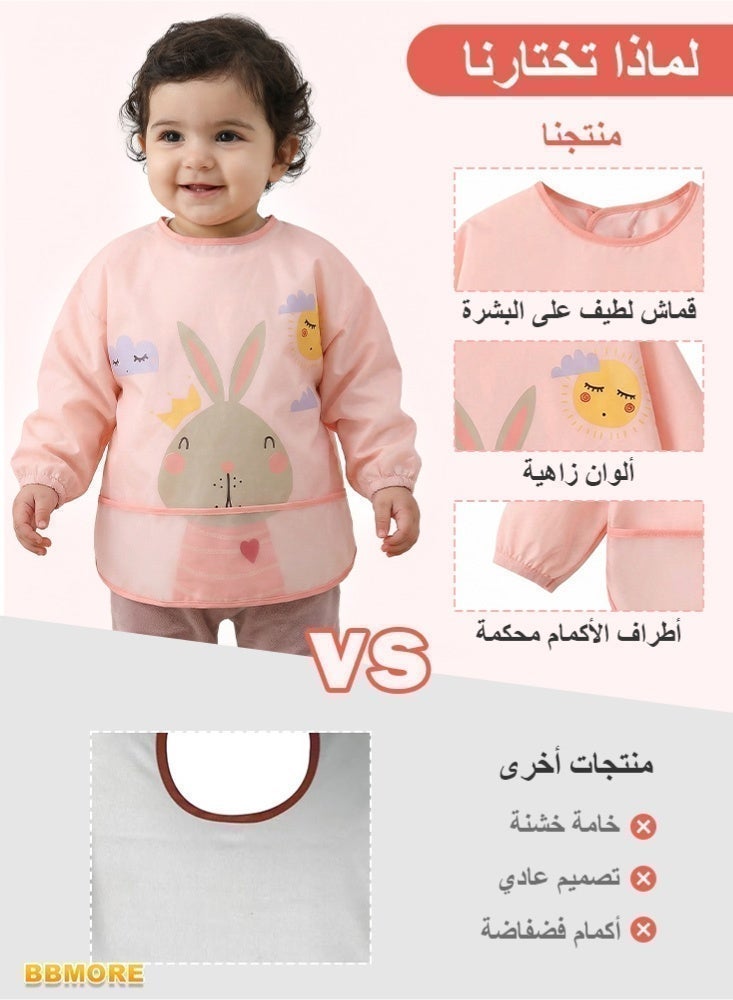 BBMORE 2Packs Baby Feeding Bibs with Sleeves and Catch-all Pocket, Waterproof Baby Long Sleeve Bibs Adjustable Fit for Ages 6-36 Months (Pink) - Image 5