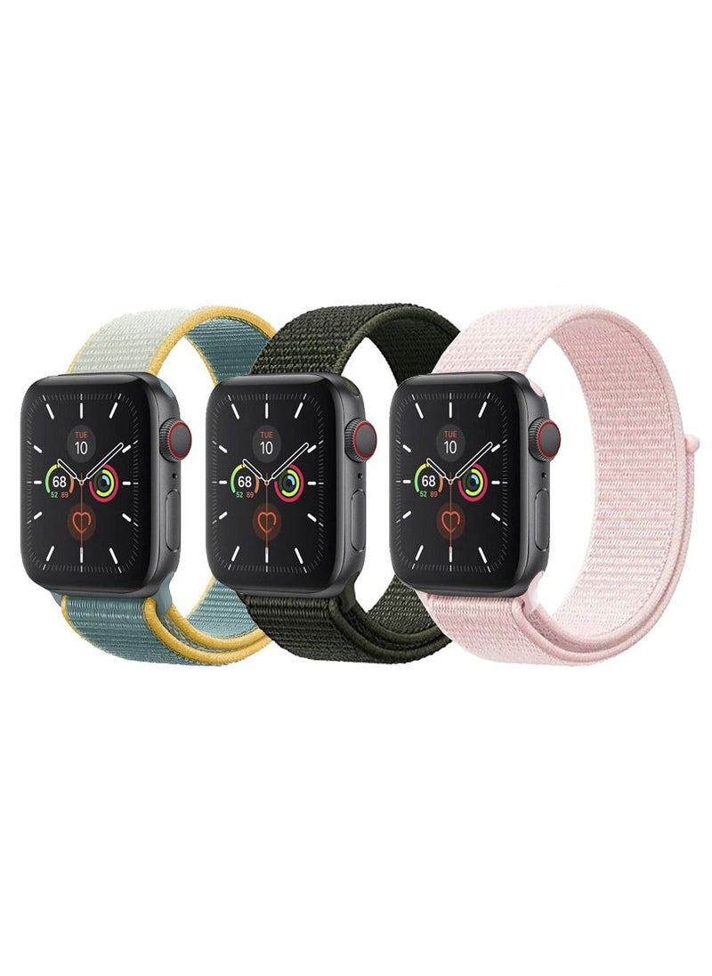 CATANES - 3 Pack For Apple Watch 41mm 40mm 38mm Nylon Sport Loop Band Compatible With iWatch Series 7 SE 6 5 4 3 2 1 Men Women Braided Stretchy Nylon Loop Bands - Image 1