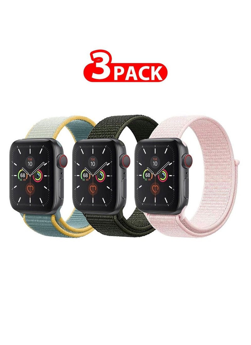 CATANES - 3 Pack For Apple Watch 41mm 40mm 38mm Nylon Sport Loop Band Compatible With iWatch Series 7 SE 6 5 4 3 2 1 Men Women Braided Stretchy Nylon Loop Bands - Image 1