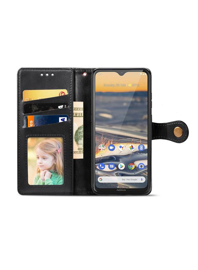 إيروريكس جراب لهاتف Nokia 5.3 Retro بلون سادة من الجلد مع مشبك وحزام وإطار للصور وفتحة للبطاقات ومحفظة ووظيفة الحامل - Image 4