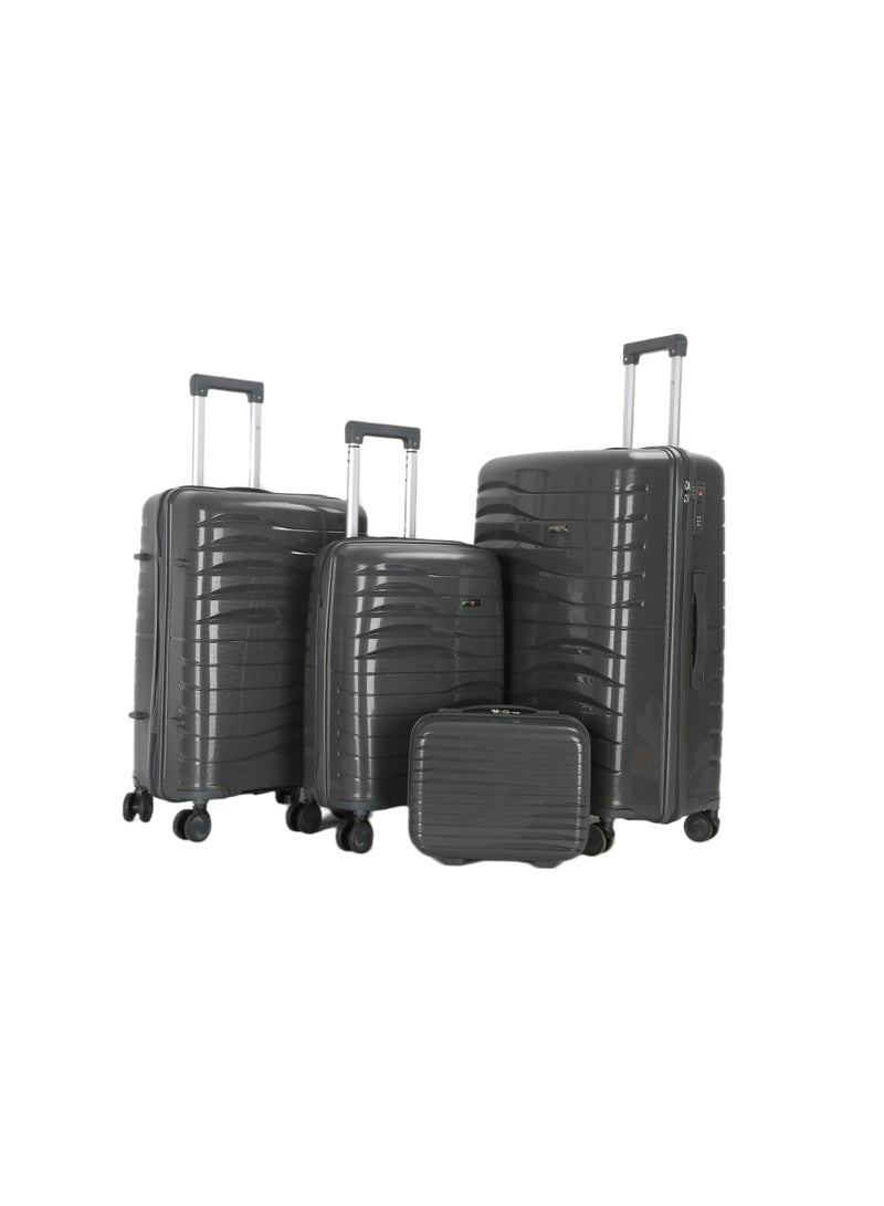 اتش تي مجموعة حقائب سفر إتش تي، من أربع قطع - حقائب سفر صلبة بعجلات دوارة، ومقبض تلسكوبي، وسحابات مقاومة للانحشار (13/20/24/28 بوصة، 13.5/49/76/129 لترًا، طقم سفر خفيف الوزن، رمادي غامق) - Image 2