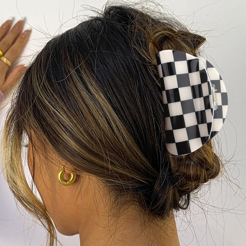 Chanaco Checkered Hair Clip Large Racing Fan Flag Claw Clips for Thick Hair Black and White Tortoise Barrettes for Women Outfit Y2K Aesthetics Coquette Accessories Teen Girl Gifts Trendy Stuff - Image 3