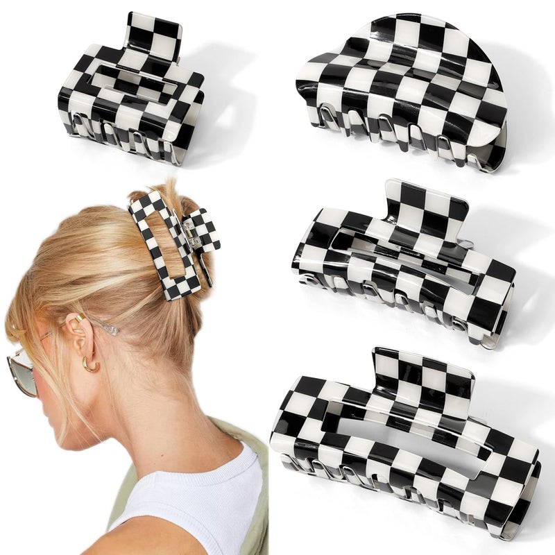 Chanaco Checkered Hair Clip Large Racing Fan Flag Claw Clips for Thick Hair Black and White Tortoise Barrettes for Women Outfit Y2K Aesthetics Coquette Accessories Teen Girl Gifts Trendy Stuff - Image 1
