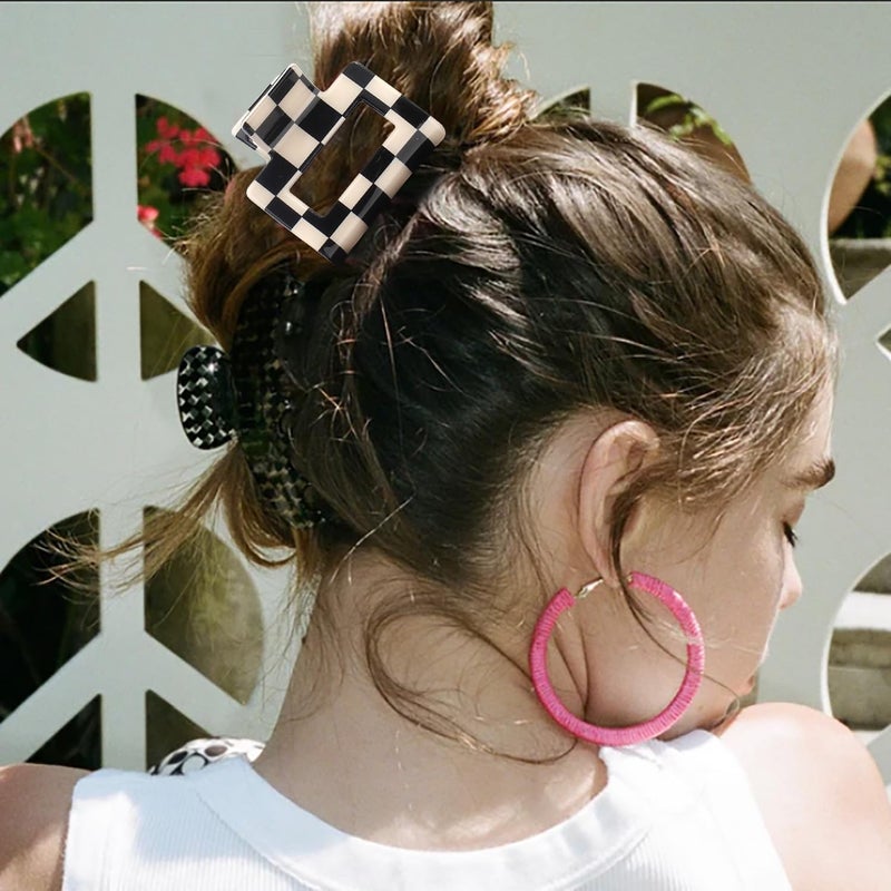 Chanaco Checkered Hair Clip Large Racing Fan Flag Claw Clips for Thick Hair Black and White Tortoise Barrettes for Women Outfit Y2K Aesthetics Coquette Accessories Teen Girl Gifts Trendy Stuff - Image 2