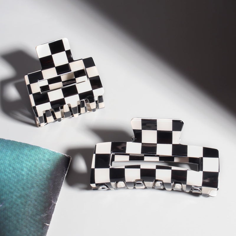 Chanaco Checkered Hair Clip Large Racing Fan Flag Claw Clips for Thick Hair Black and White Tortoise Barrettes for Women Outfit Y2K Aesthetics Coquette Accessories Teen Girl Gifts Trendy Stuff - Image 5