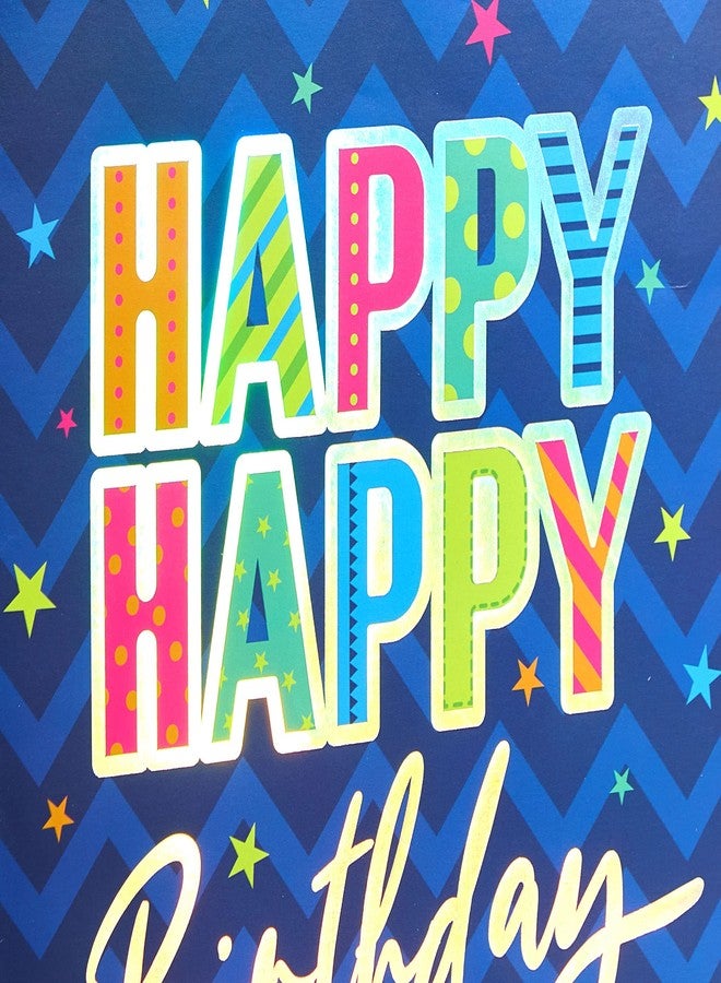 SUNCOLOR 13" Large Happy Birthday Gift Bag with Card and Tissue Paper (Blue Happy Happy Birthday) - Image 4