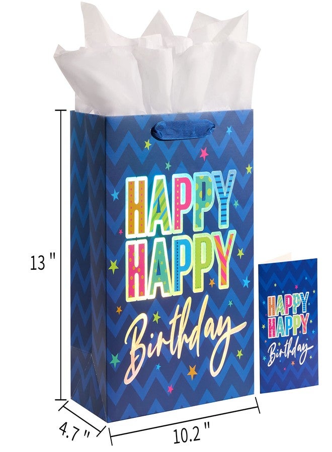 SUNCOLOR 13" Large Happy Birthday Gift Bag with Card and Tissue Paper (Blue Happy Happy Birthday) - Image 5