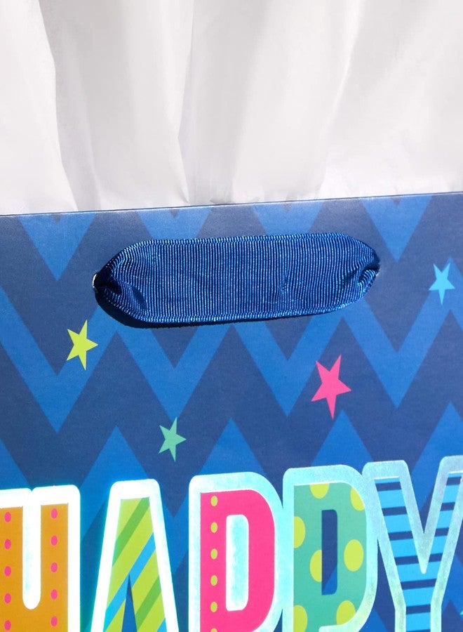 SUNCOLOR 13" Large Happy Birthday Gift Bag with Card and Tissue Paper (Blue Happy Happy Birthday) - Image 3