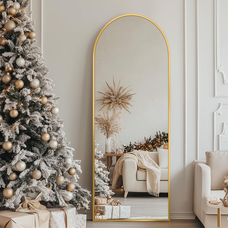 Antok 56" x15â€ Arched Full Length Floor Mirror, Gold Aluminum Frame, Free Standing/Wall Mount/Leaning for Bedroom, Living Room, Dressing Room - Image 1