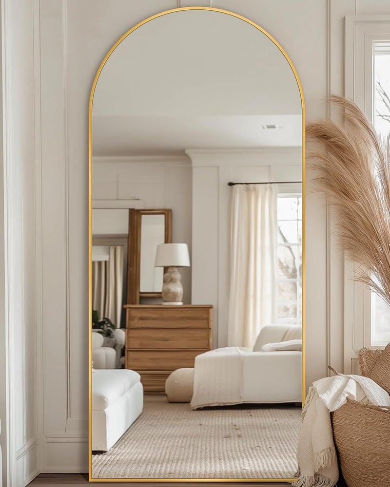 Antok 56" x15â€ Arched Full Length Floor Mirror, Gold Aluminum Frame, Free Standing/Wall Mount/Leaning for Bedroom, Living Room, Dressing Room - Image 2