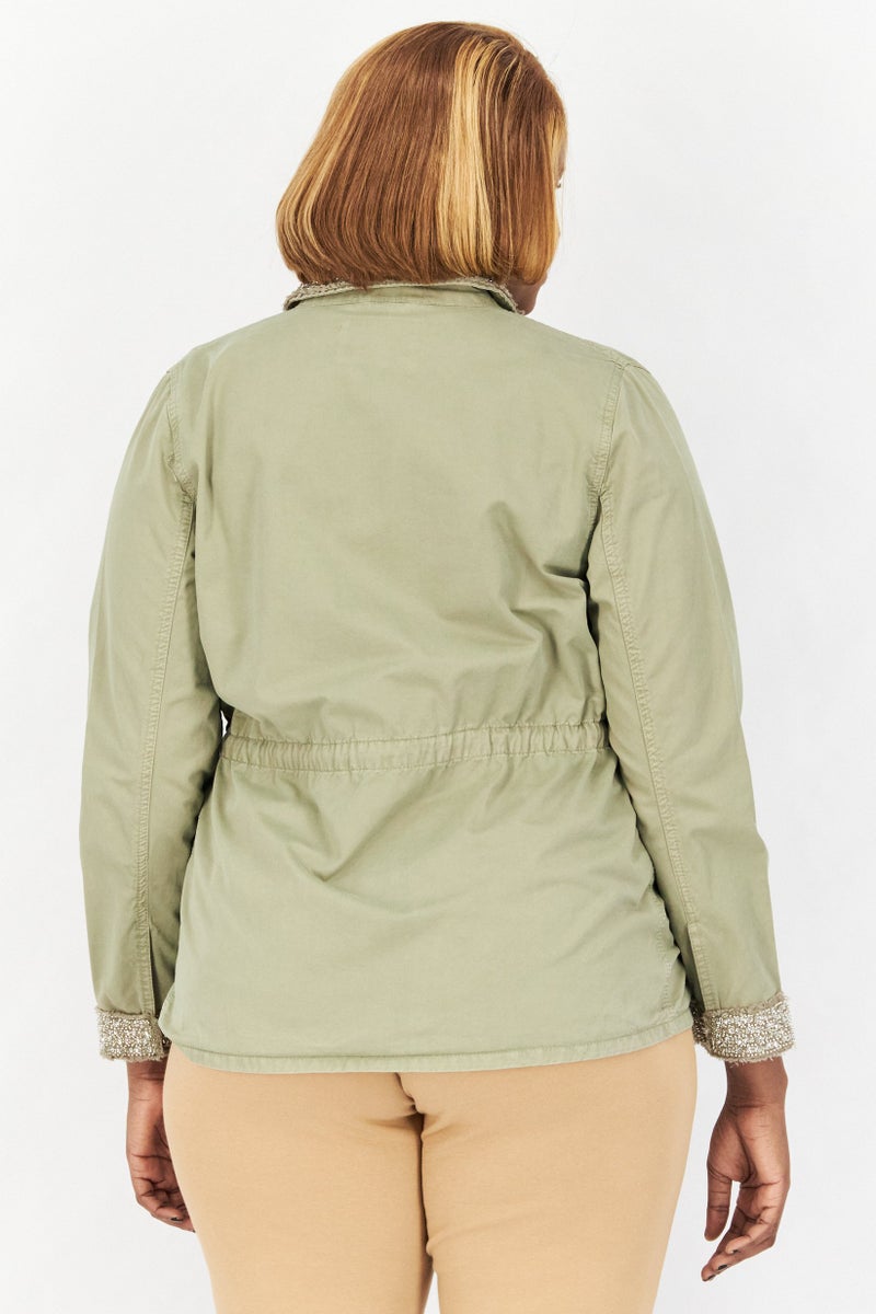 TWINSET Women Textured Long Sleeve Jacket, Olive  - Image 4