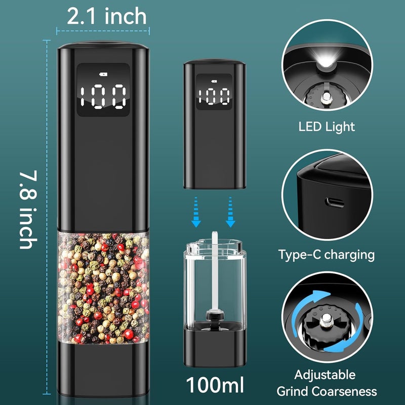 IFONPY Upgraded Larger Capacity Electric Salt and Pepper Grinder Set Rechargeable with Digital Display, Refillable Electric Pepper Grinder Mill Set with Light & Ceramic Core, Adjustable Coarseness - Image 4