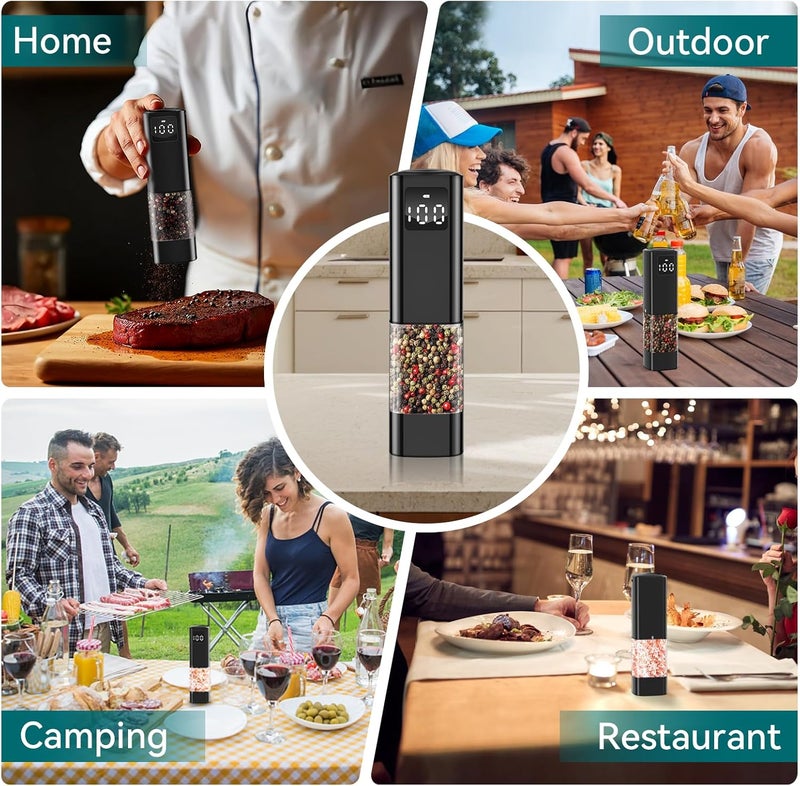 IFONPY Upgraded Larger Capacity Electric Salt and Pepper Grinder Set Rechargeable with Digital Display, Refillable Electric Pepper Grinder Mill Set with Light & Ceramic Core, Adjustable Coarseness - Image 2