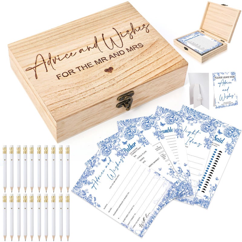 Silipull Bridal Shower Games Set for 50 Guests Includes Bingo, He Said She Said, Scramble, Would She Rather, Advice and Wishes Wedding Games Double Sided with Wooden Box, 20 Pencils (Lemon) - Image 2