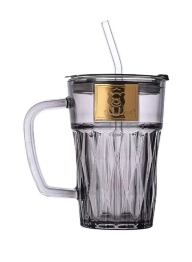 Glass Cup with Straw, 420ml Tumbler with Handle for Coffee, Juice and Smoothies