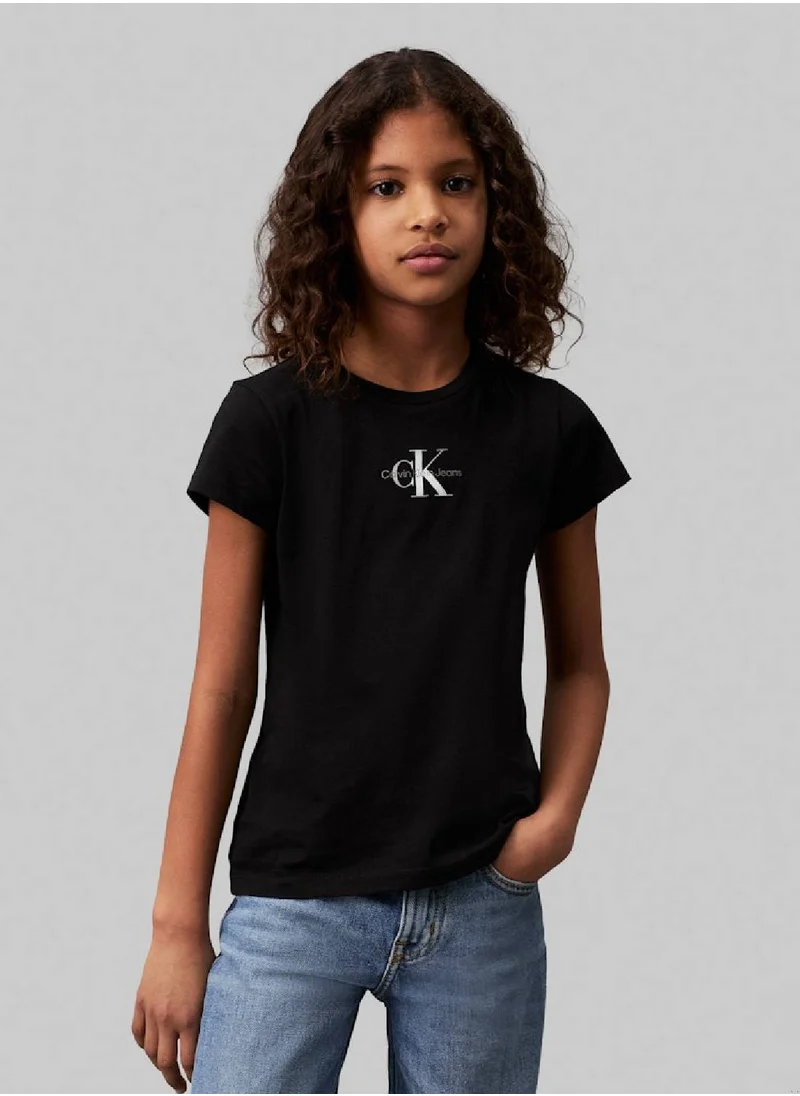 Calvin Klein Jeans Girls' Slim Logo T-Shirt - Cotton jersey, Black