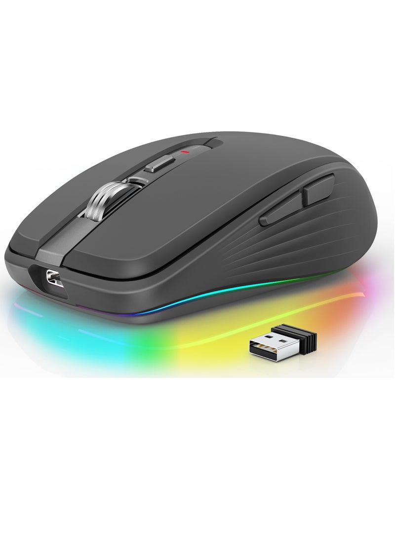 AROAQ Wireless Mouse, Dual Mode Ergonomic Design Computer Gaming Mouse, 4 Gear Adjustable Dpi Bluetooth Mouse With RGB Lighting, Rechargeable Office Mouse For Laptop PC, (1pc, Black) - Image 1