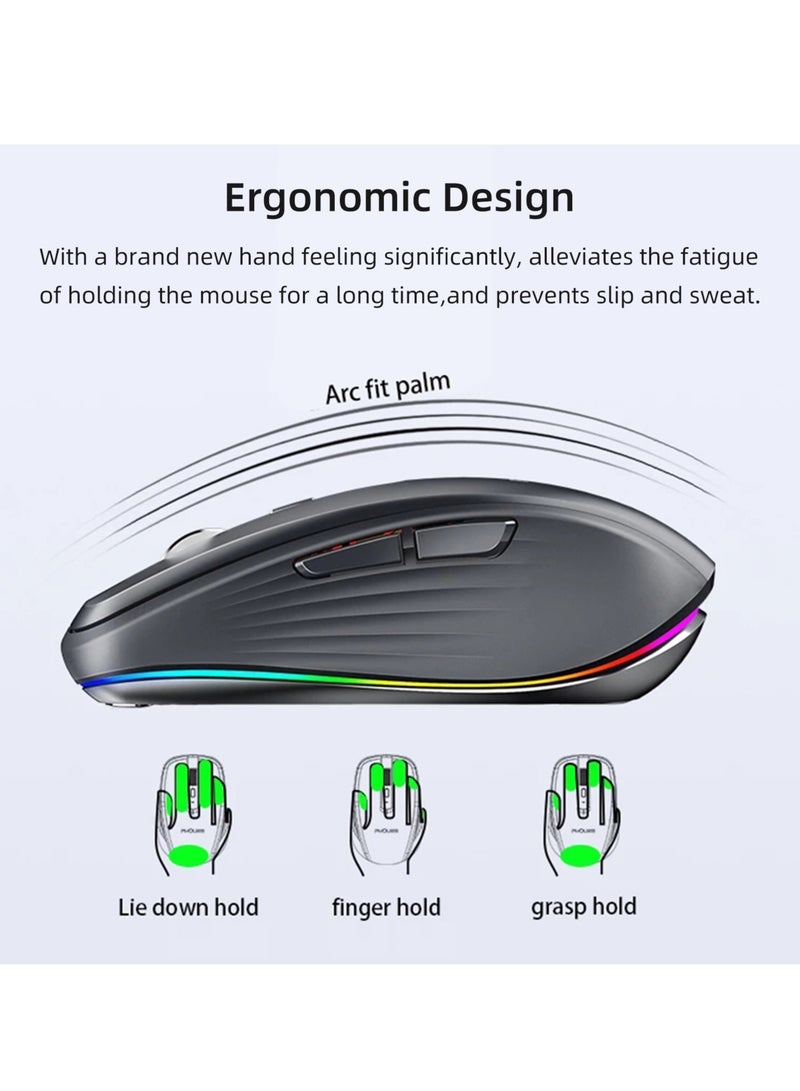 AROAQ Wireless Mouse, Dual Mode Ergonomic Design Computer Gaming Mouse, 4 Gear Adjustable Dpi Bluetooth Mouse With RGB Lighting, Rechargeable Office Mouse For Laptop PC, (1pc, Black) - Image 3