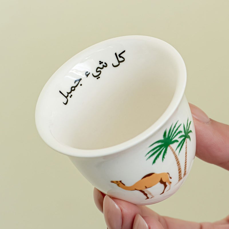 مجموعة من 6 أكواب قهوة عربية مع صحون بتصميم جمل الصحراء - Image 5