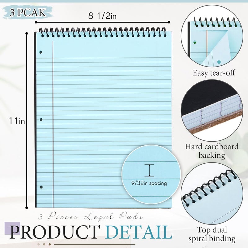 MotiMind 3 Packs 8.5" x 11" Top Spiral Notebook with 3 Hole Punched Legal Pads College Ruled Notepad 50 Sheets Hard Cardboard Paper Wirebound Notepad for Office School Business (Blue) - Image 4