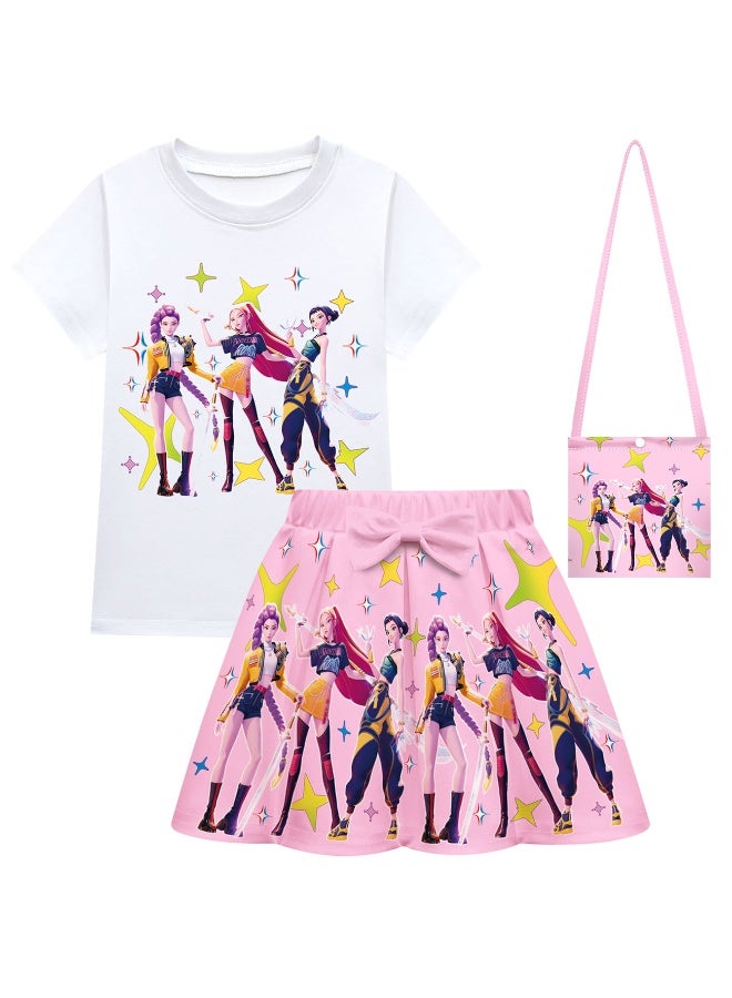 general KPop Demon Hunters cosplay girls short-sleeved pleated skirt bag three-piece set - Image 1