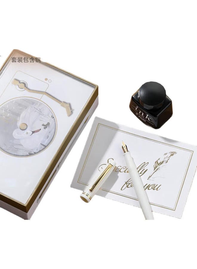 Pilot 78G Student Fountain Pen Gift Set, Calligraphy Practice, Graduation Banquet Gift, Business High-End Pen, M Nib, Ivory White Fountain Pen (With Ink) - Image 1