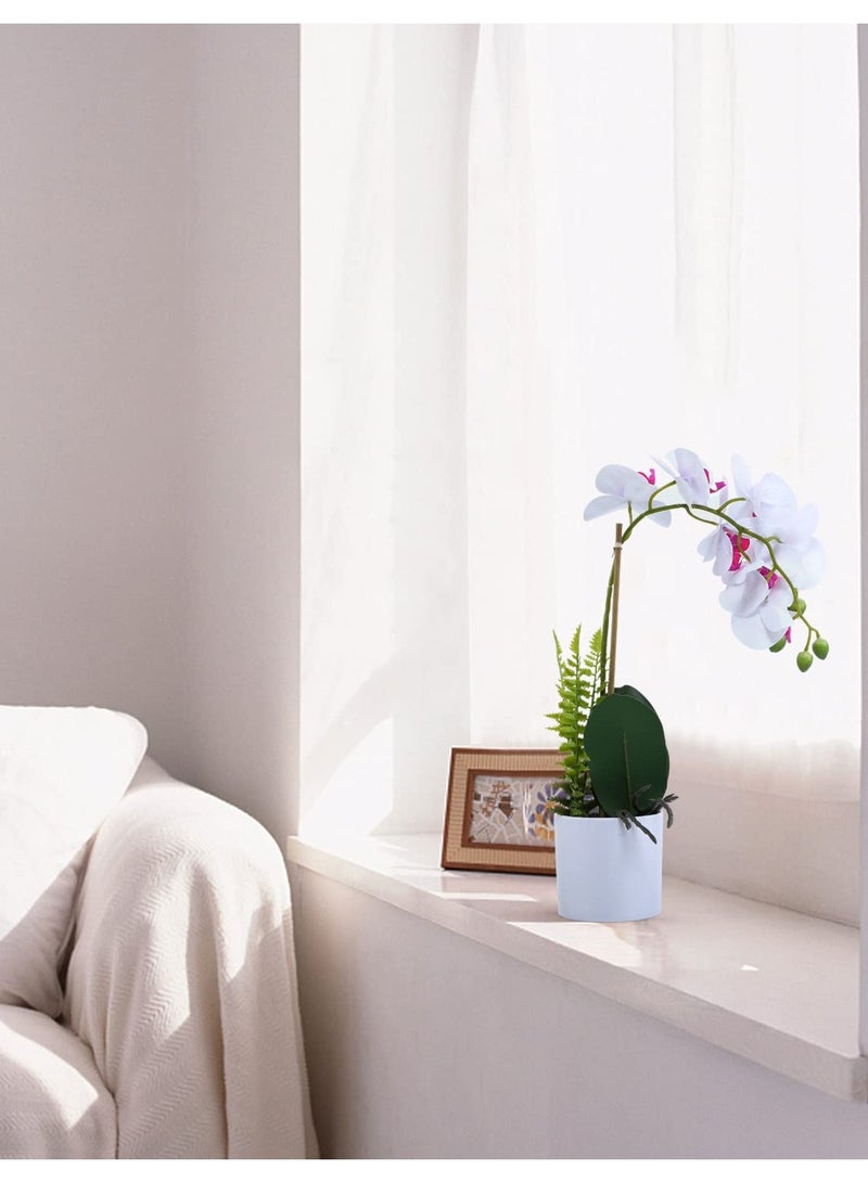 Excefore Fake Orchid in Pot, White Orchid Artificial Flower Arrangements Realist Fake Plant Decoration Potted Faux Flower, 15”, White Orchid - Image 4