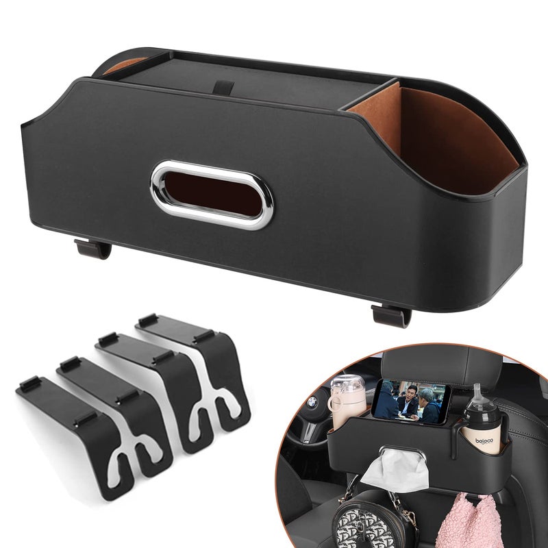 Haloyivgo Car Seat Back Organizer - Stylish & Functional Storage For Family Adventures - Cup Holders  Tissue Box & Hooks - Perfect For Kids  Road Trips & Travel (Black) - Image 1
