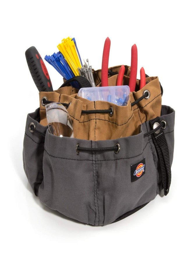 Dickies 12-Pocket Drawstring Work/Tool Bag, Heavy-Duty Drawstrings for Quick-Closure, Snap-Secured Tape Strap, Durable Canvas Construction, Grey/Tan - Image 2