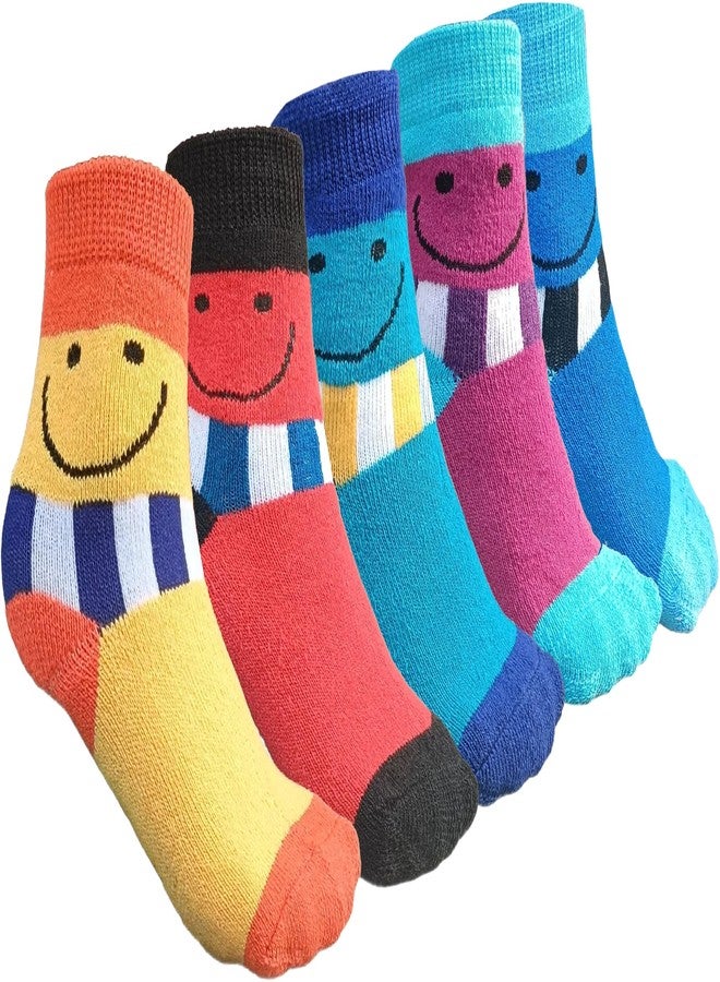 XY DECOR Winter Warm Ankle Length Socks for Kids, Toddlers, Boys, Girls - Thick Thermal Woolen, Terry Lined, Cozy - Pack of 5 Pairs (5-8 Years Multicolor) - Image 1